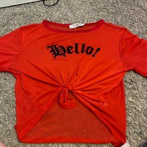 Mesh red hello top